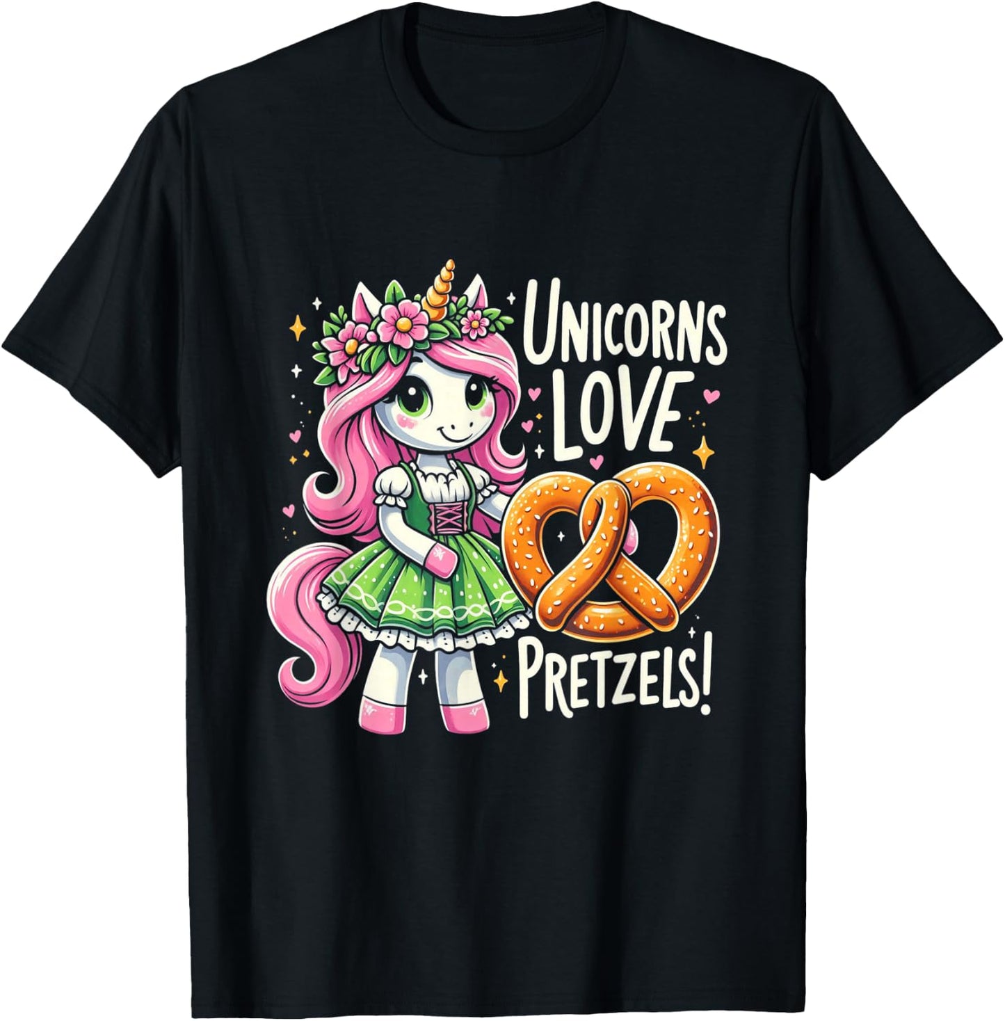 German Drindl Unicorn Love Pretzels Funny Oktoberfest Kids T-Shirt - T-Shirt | Black