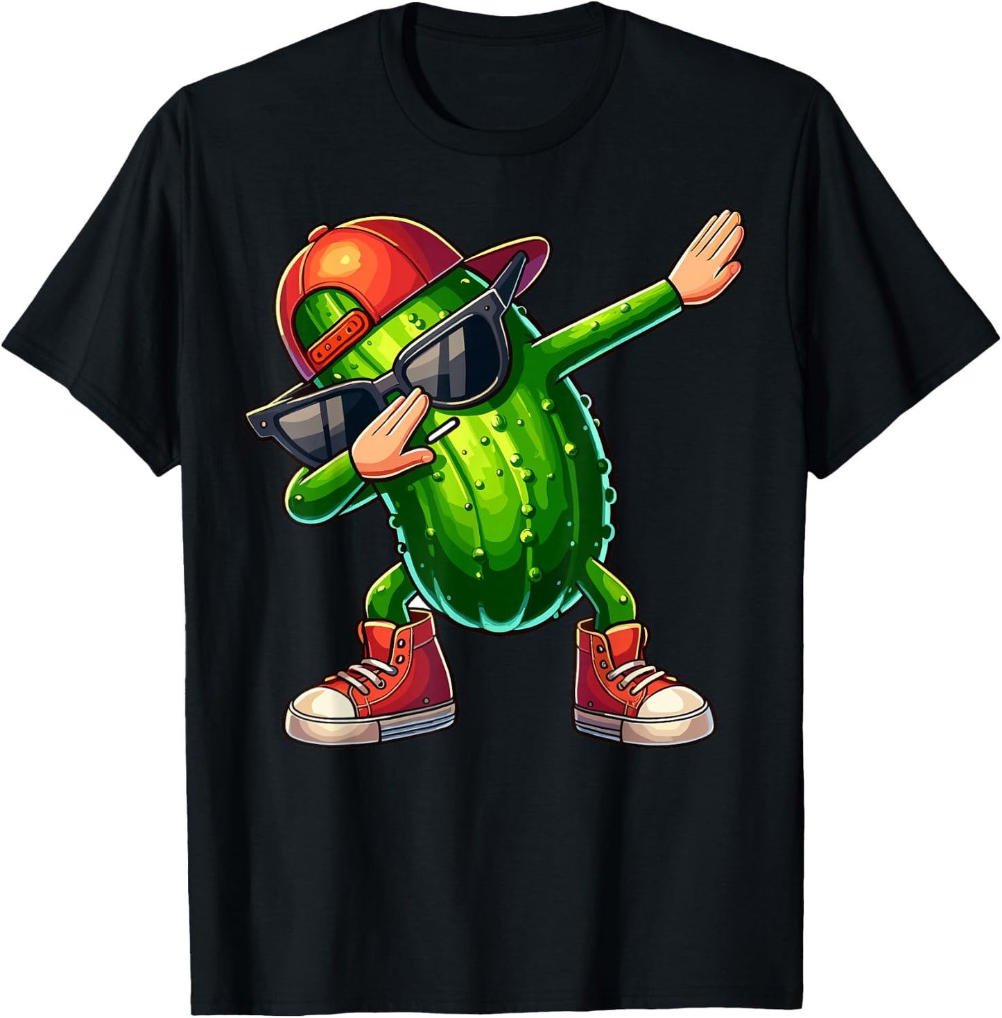 Dabbing Pickle Dancing Cucumber Lover Funny Pickle T-Shirt - T-Shirt | Black