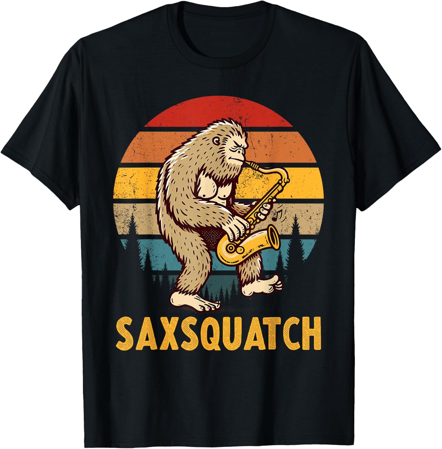 Funny Bigfoot Saxophone Player Marching Band Saxsquatch T-Shirt - T-Shirt | Black