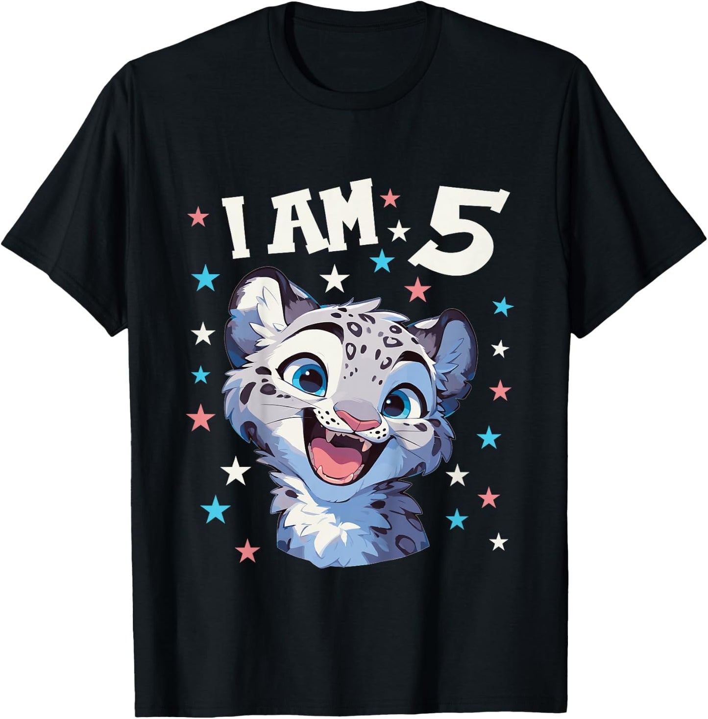 Kids 5 Years old 5 birthday Snow Leopards Boy girl Snow Leopard T-Shirt - T-Shirt | Black