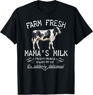 Funny Breastfeeding Mama's Milk Cow Farm Lacatation New Mom T-Shirt - T-Shirt | Black