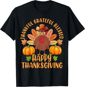 Thankful Grateful Blessed Turkey Women Happy Thanksgiving T-Shirt - T-Shirt | Black