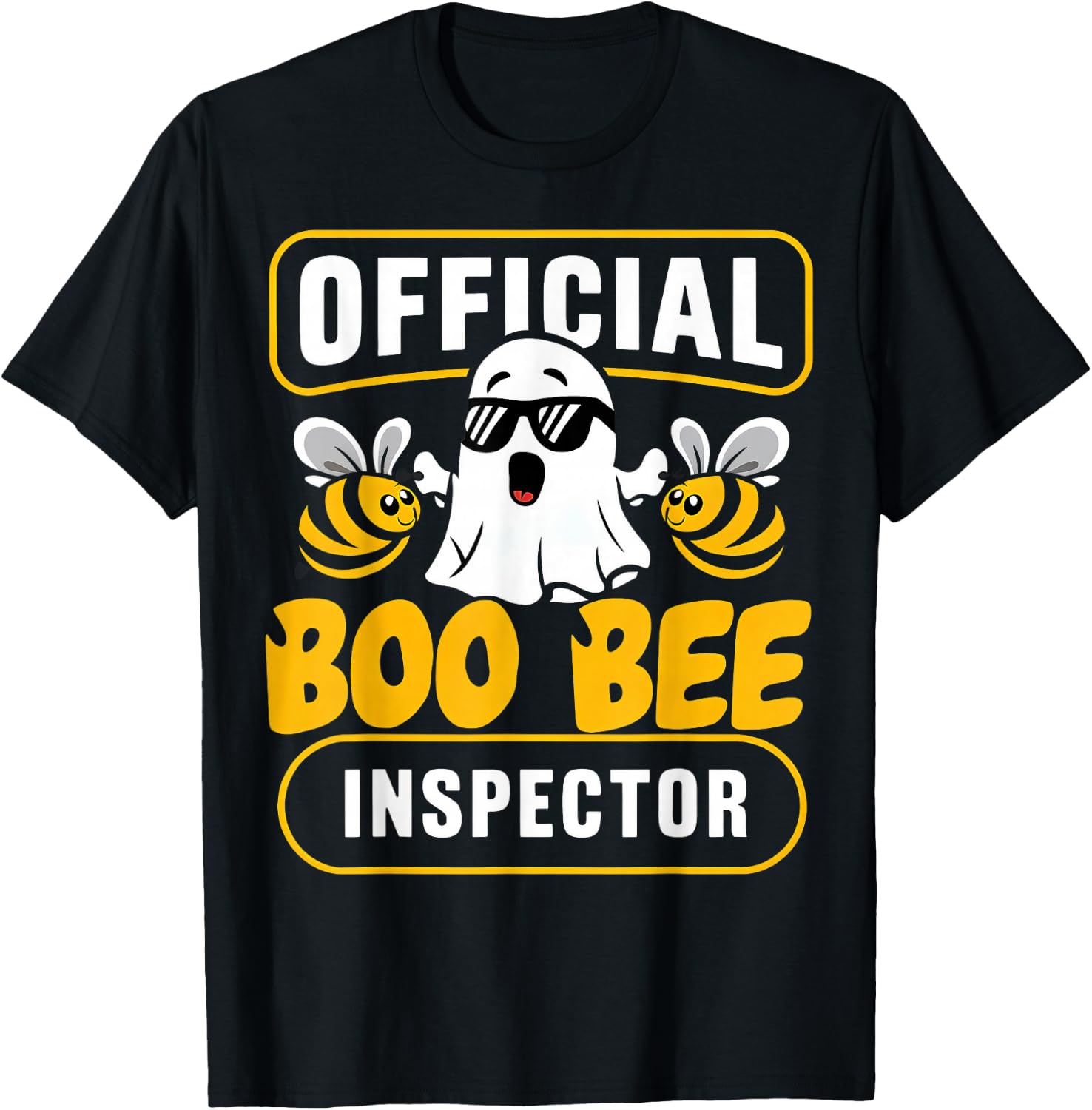 Official Boo Bee Inspector Halloween Humor Funny Ghost T-Shirt - T-Shirt | Black
