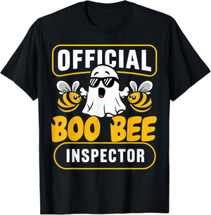 Official Boo Bee Inspector Halloween Humor Funny Ghost T-Shirt - T-Shirt | Black