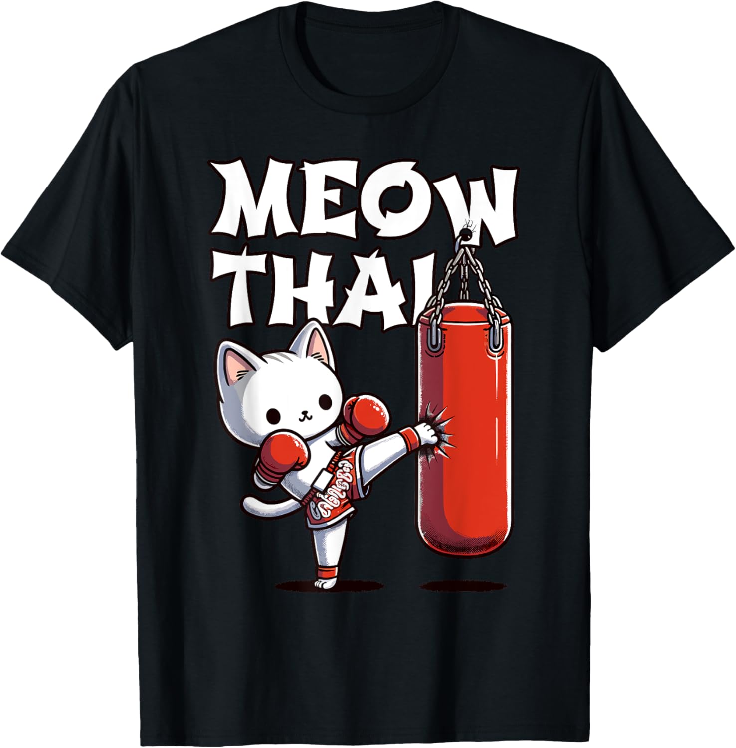 Muay Thai Cat, Meow Thai | Thai Boxing For Youth | Muay Thai T-Shirt - T-Shirt | Black