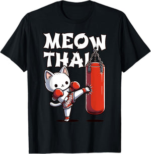 Muay Thai Cat, Meow Thai | Thai Boxing For Youth | Muay Thai T-Shirt - T-Shirt | Black