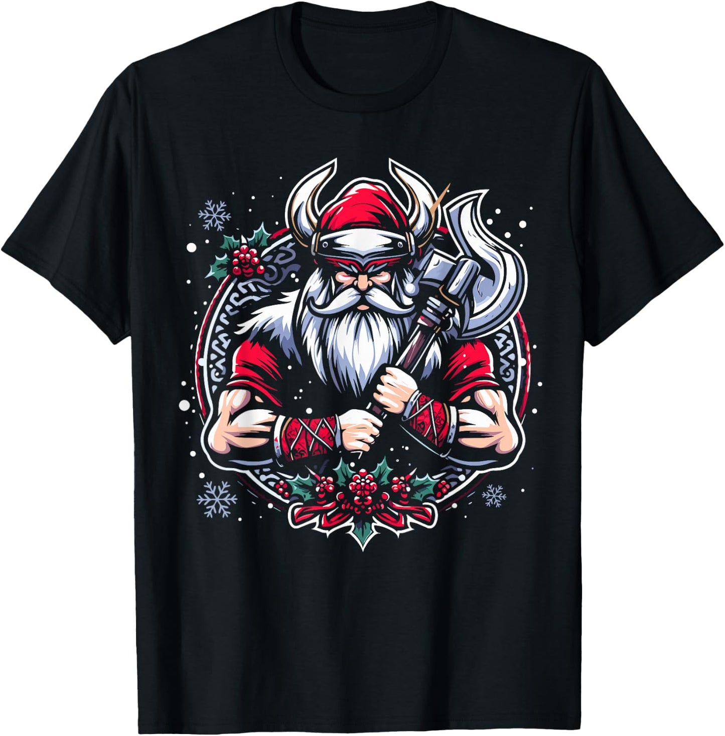 Christmas Santa Viking Scandinavia Warrior Nordic Decoration T-Shirt - T-Shirt | Black