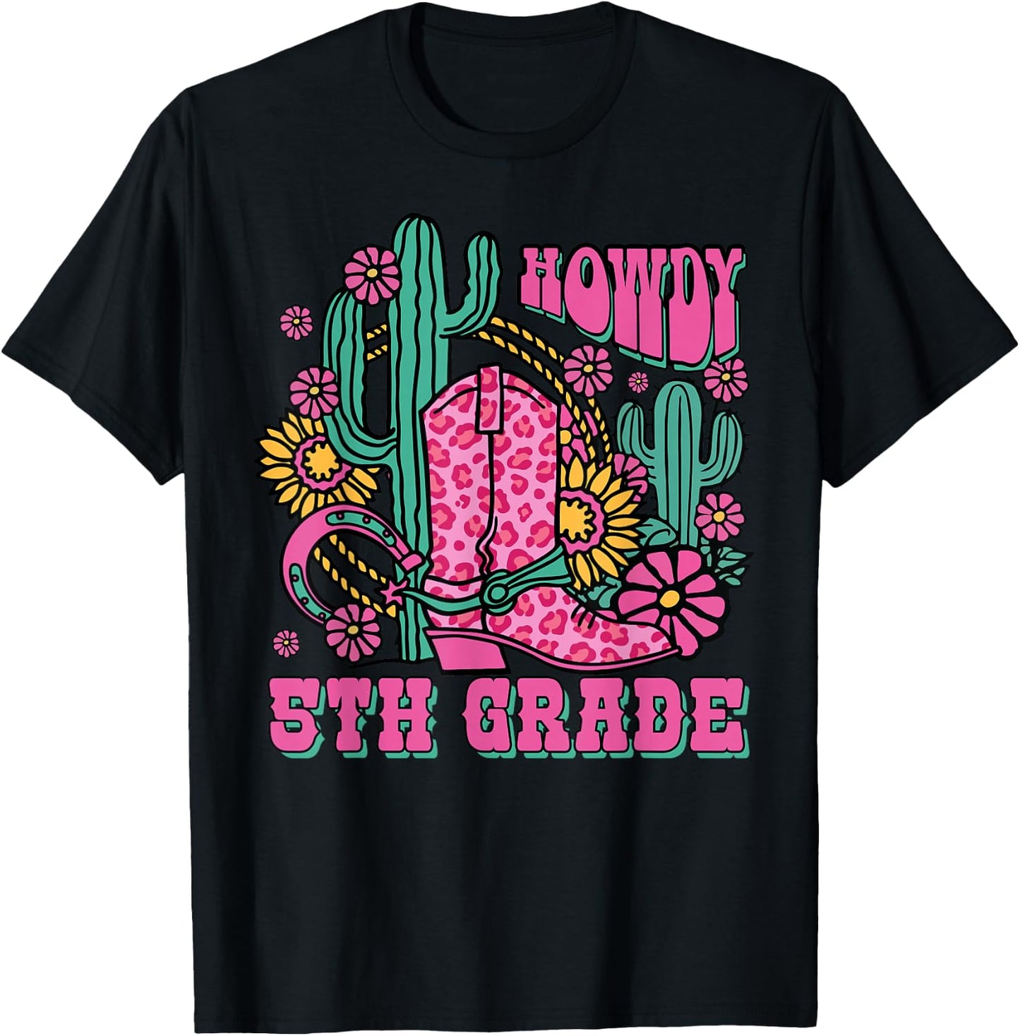 Howdy 5th Grade Western Fifth Grade Teacher Cowboy Cowgirl T-Shirt - T-Shirt | Black