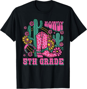 Howdy 5th Grade Western Fifth Grade Teacher Cowboy Cowgirl T-Shirt - T-Shirt | Black