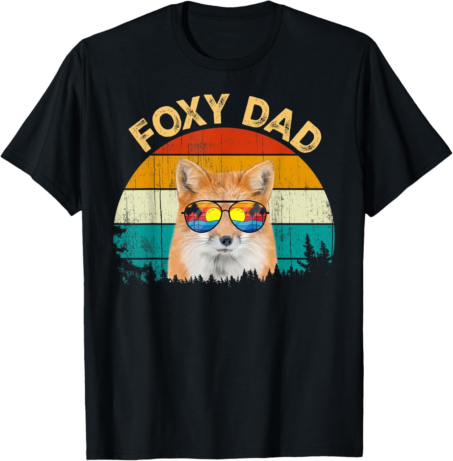 Vintage Retro Summer Vacation Beach Sunglass Animal Foxy Dad T-Shirt - T-Shirt | Black
