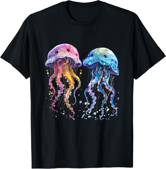 Jellyfish Marine Mammal Artwork Sea Ocean Jellyfish Motif T-Shirt - T-Shirt | Black
