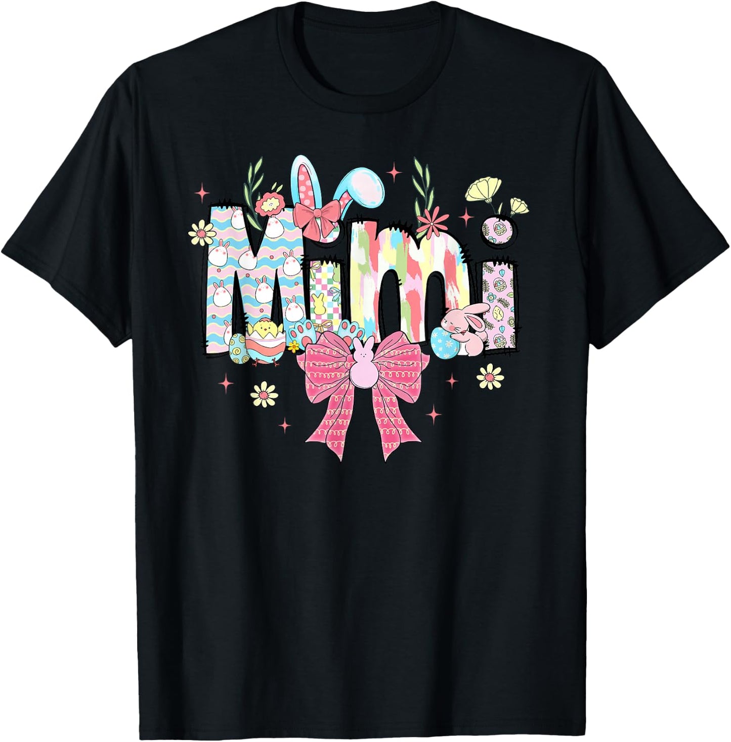 Mimi Easter Coquette Bow Happy Easter Bunny Rabbit T-Shirt - T-Shirt | Black