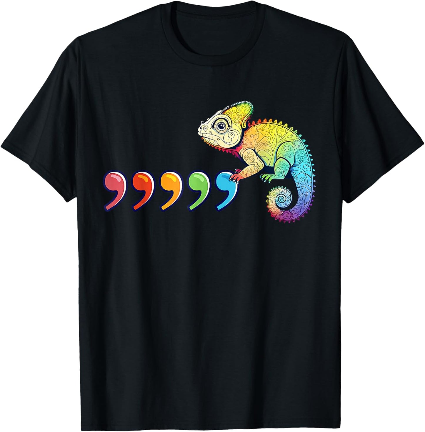 Comma Chameleon Funny 80's Throwback T-Shirt - T-Shirt | Black