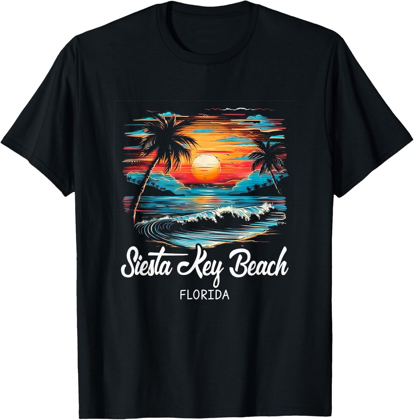 Family Vacation Retro Sunset Florida Siesta Key Beach T-Shirt - T-Shirt | Black