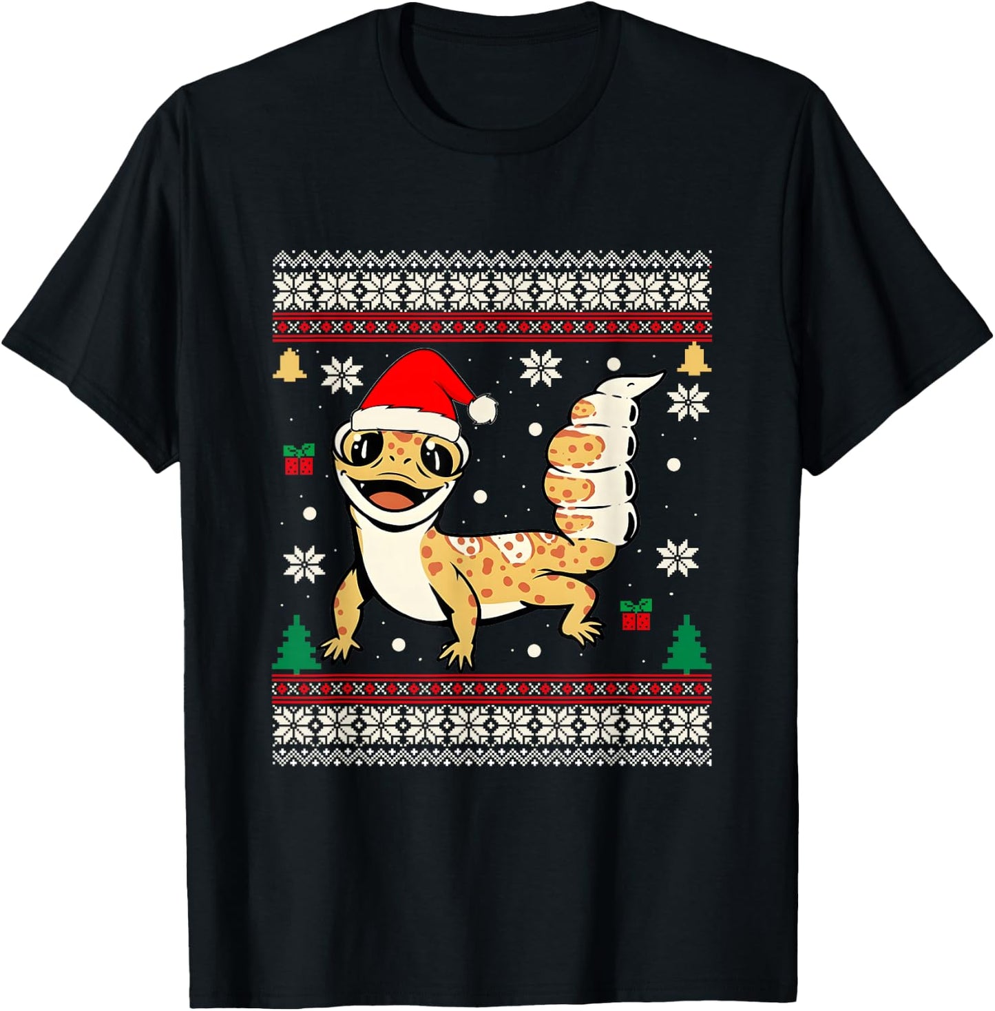 Ugly Christmas Pajama Sweater Leopard Gecko Animals Lover T-Shirt - T-Shirt | Black