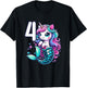 Unicorn Mermaid 4th Birthday 4 Year Old Party Girls Outfit T-Shirt - T-Shirt | Black