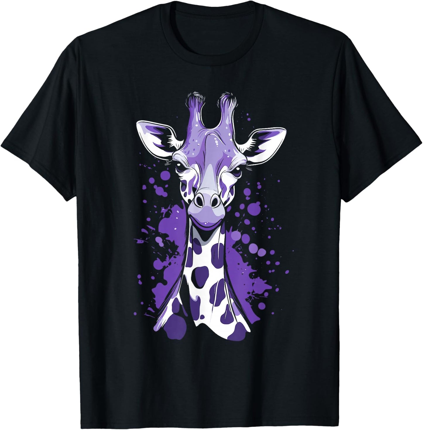Giraffe with Purple Spots T-Shirt - T-Shirt | Black