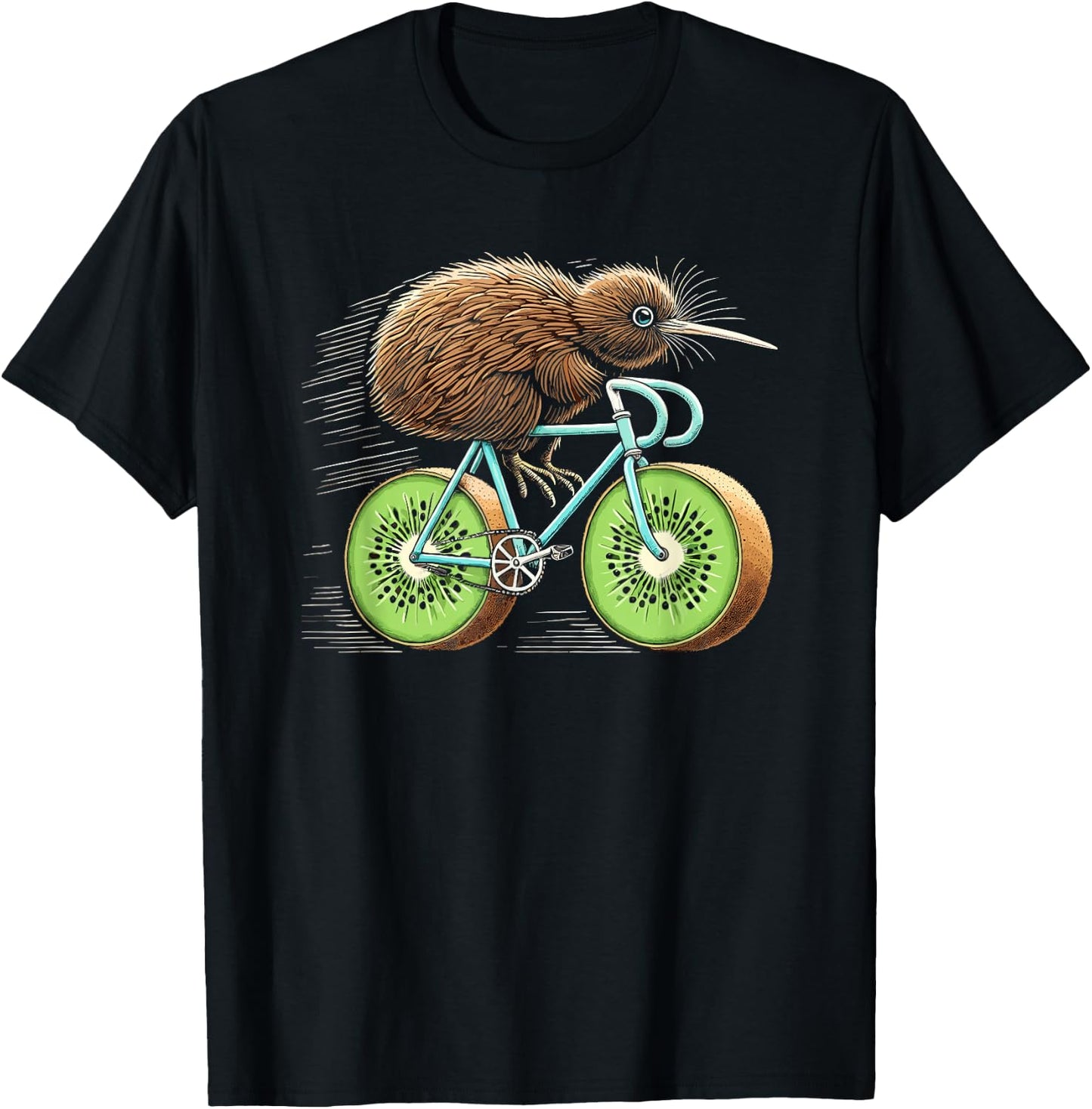 Kiwi Bird Riding Bicycle Funny Kiwi Fruit Wheels Bicycle , black T-Shirt - T-Shirt | Black