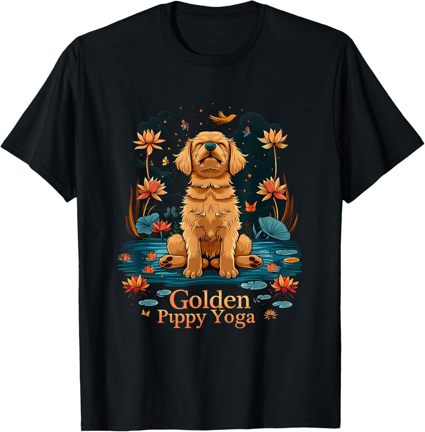 Golden Retriever Puppy Yoga Calming Lover Dog Mom Men Women Kids T-Shirt - T-Shirt | Black