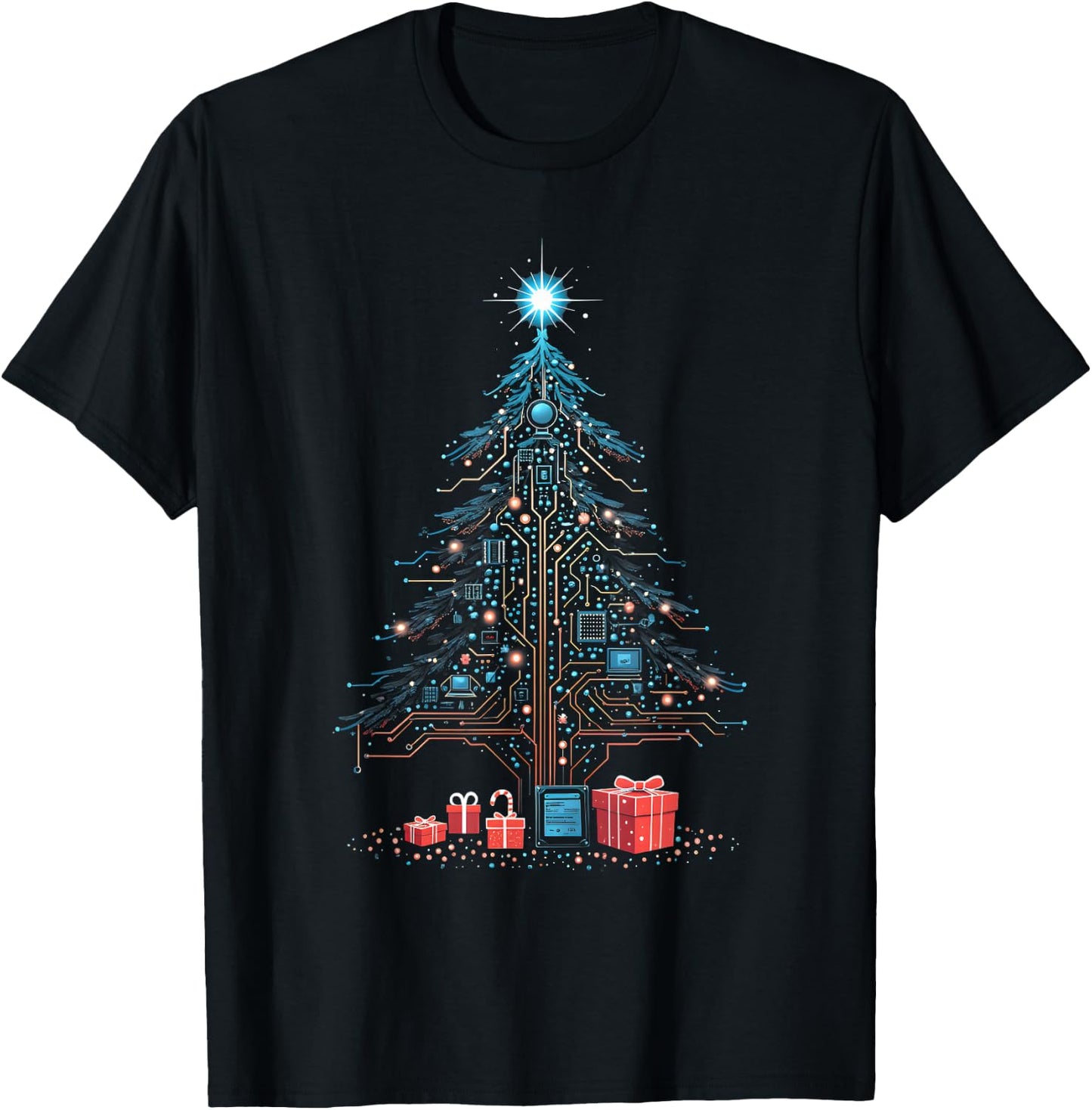 Circuits Christmas Tree Funny Tech Support IT Computer Geeks T-Shirt - T-Shirt | Black