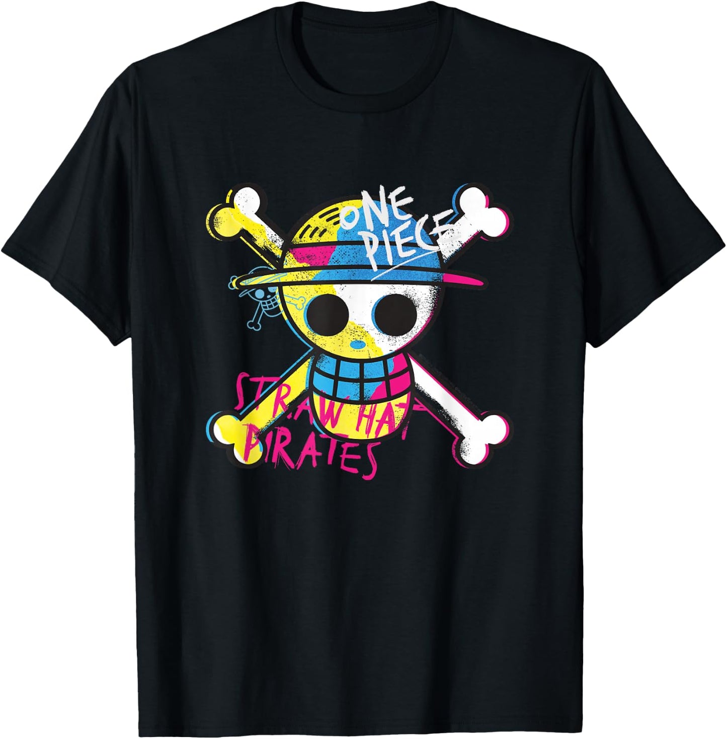 One Piece Straw Hat Pirate Colour Logo Monkey D Luffy , blue T-Shirt - T-Shirt | Black