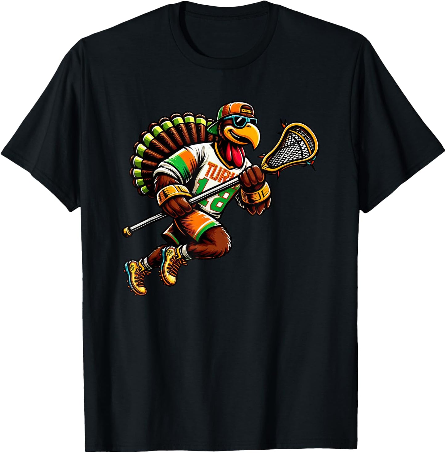 Funny Turkey Thanksgiving Lacrosse Kids T-Shirt - T-Shirt | Black