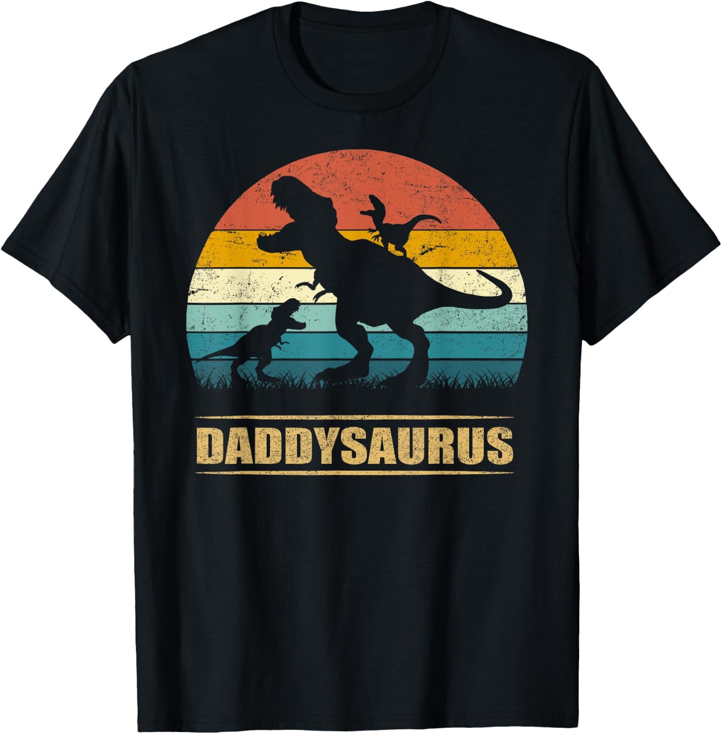 Daddy Dinosaur Daddysaurus 2 Two Kids Funny Father's Day dad T-Shirt - T-Shirt | Black