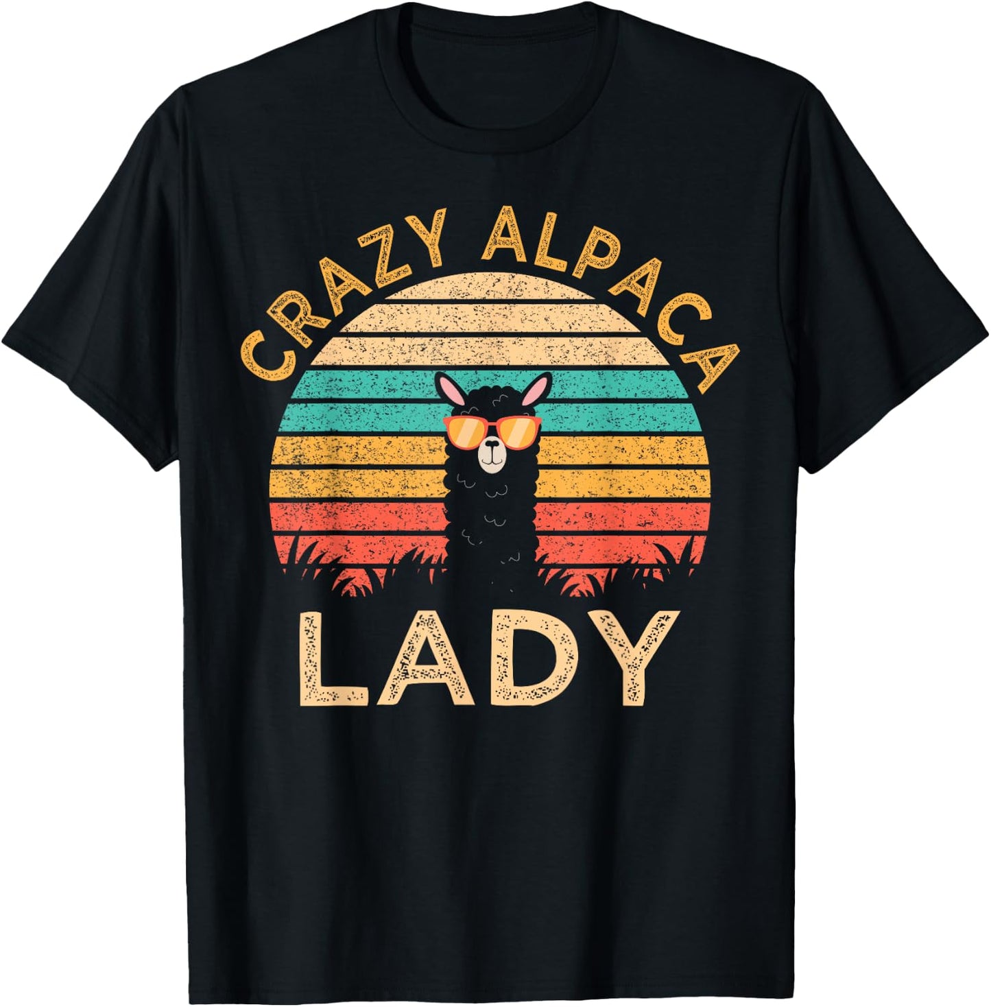 Crazy Alpaca Lady Funny Alpaca Wearing Sunglasses Farmer T-Shirt - T-Shirt | Black