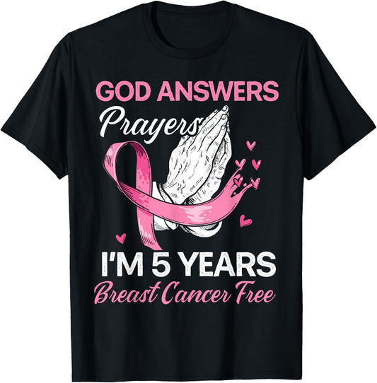 God Answers Prayers Breast Cancer Survivor Christian T-Shirt - T-Shirt | Black