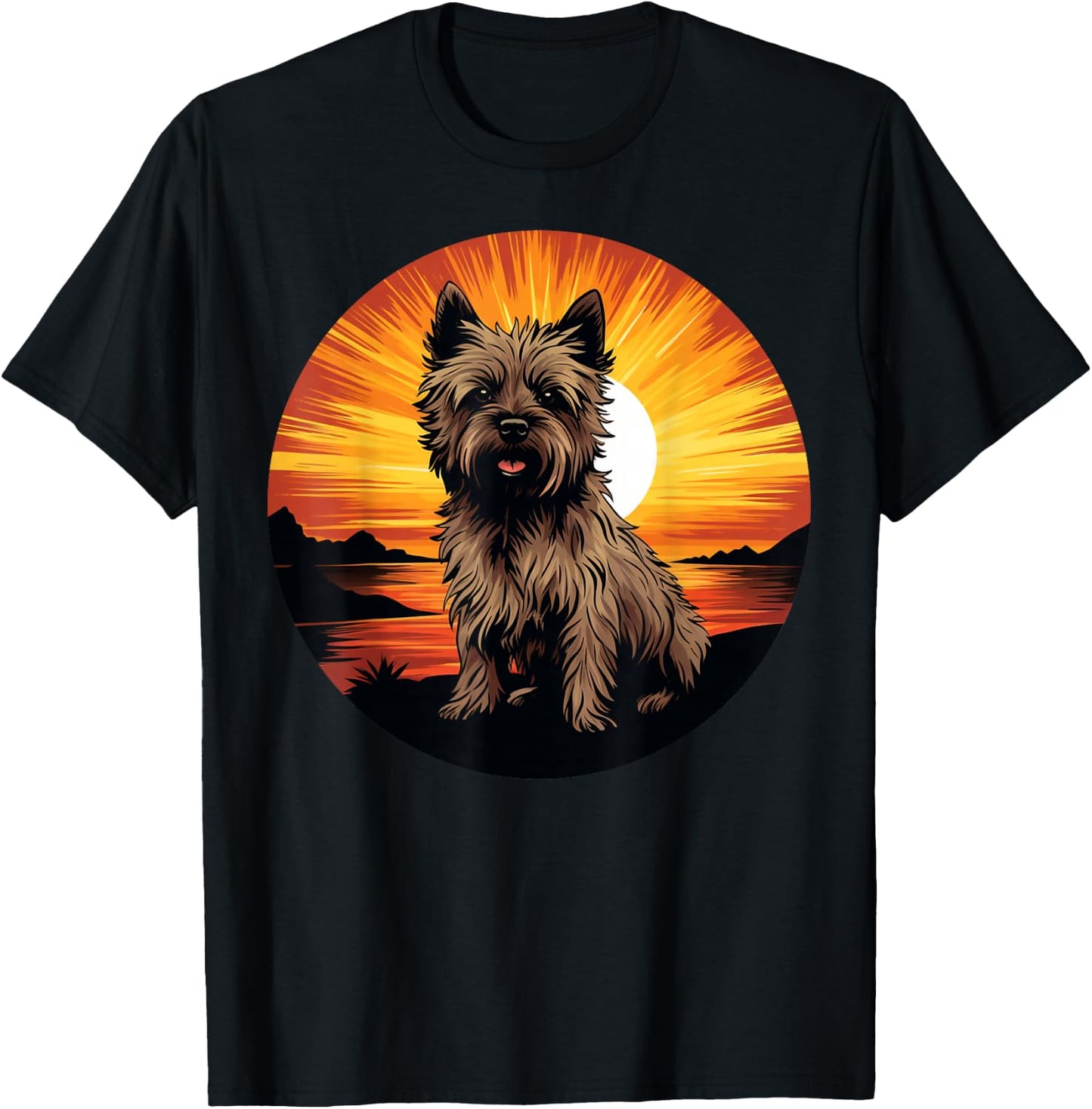 Retro Vintage Cairn Terrier Dog Sunset Cairn Terrier Lover T-Shirt - T-Shirt | Black