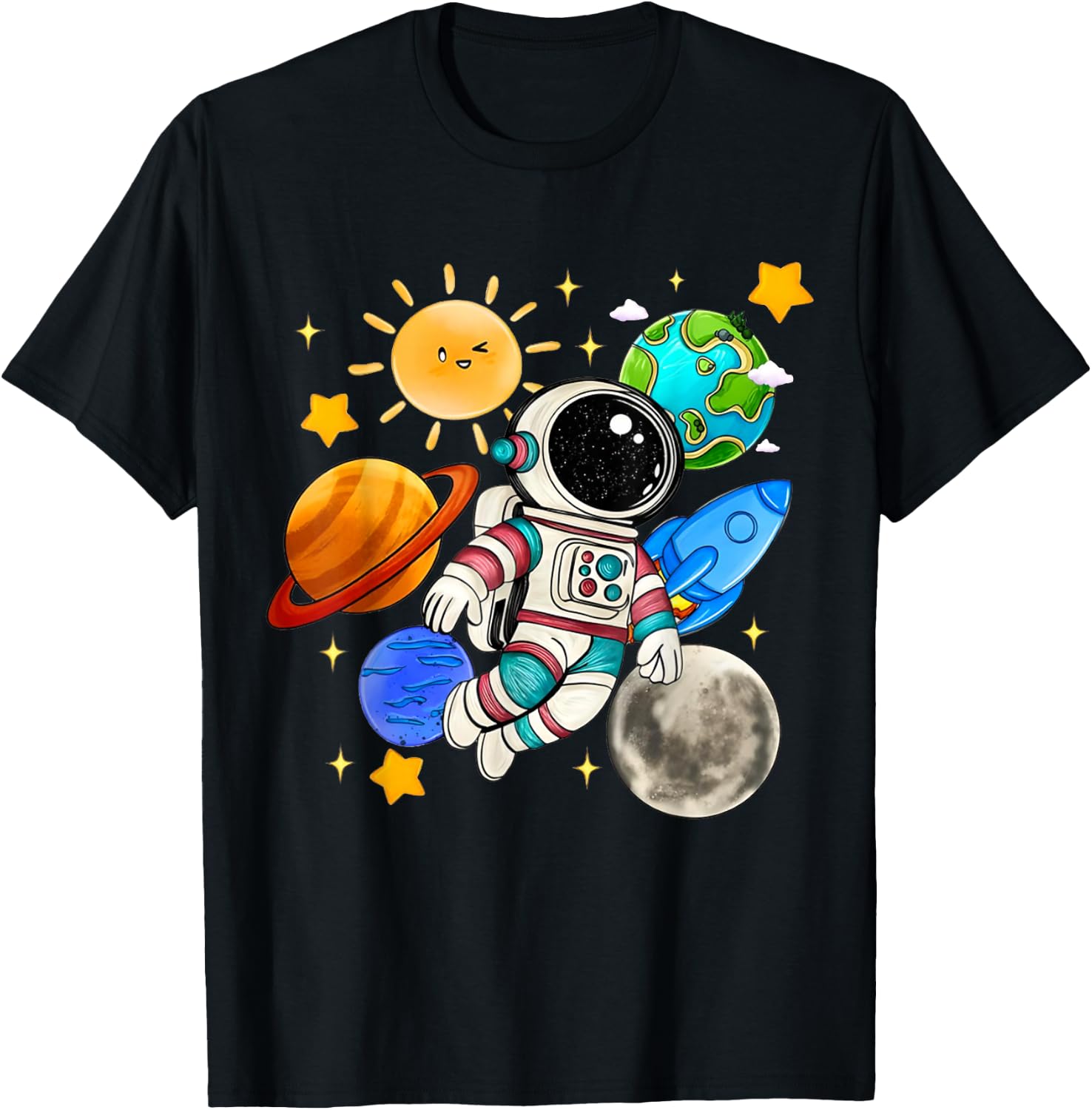 Astronaut Floating in Space Solar System Planet Toddler Kids T-Shirt - T-Shirt | Black