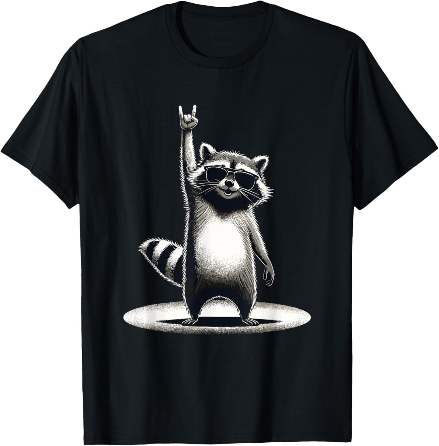 Retro Raccoon Rock Music Gift Men Children Women Funny Raccoon , black T-Shirt - T-Shirt | Black