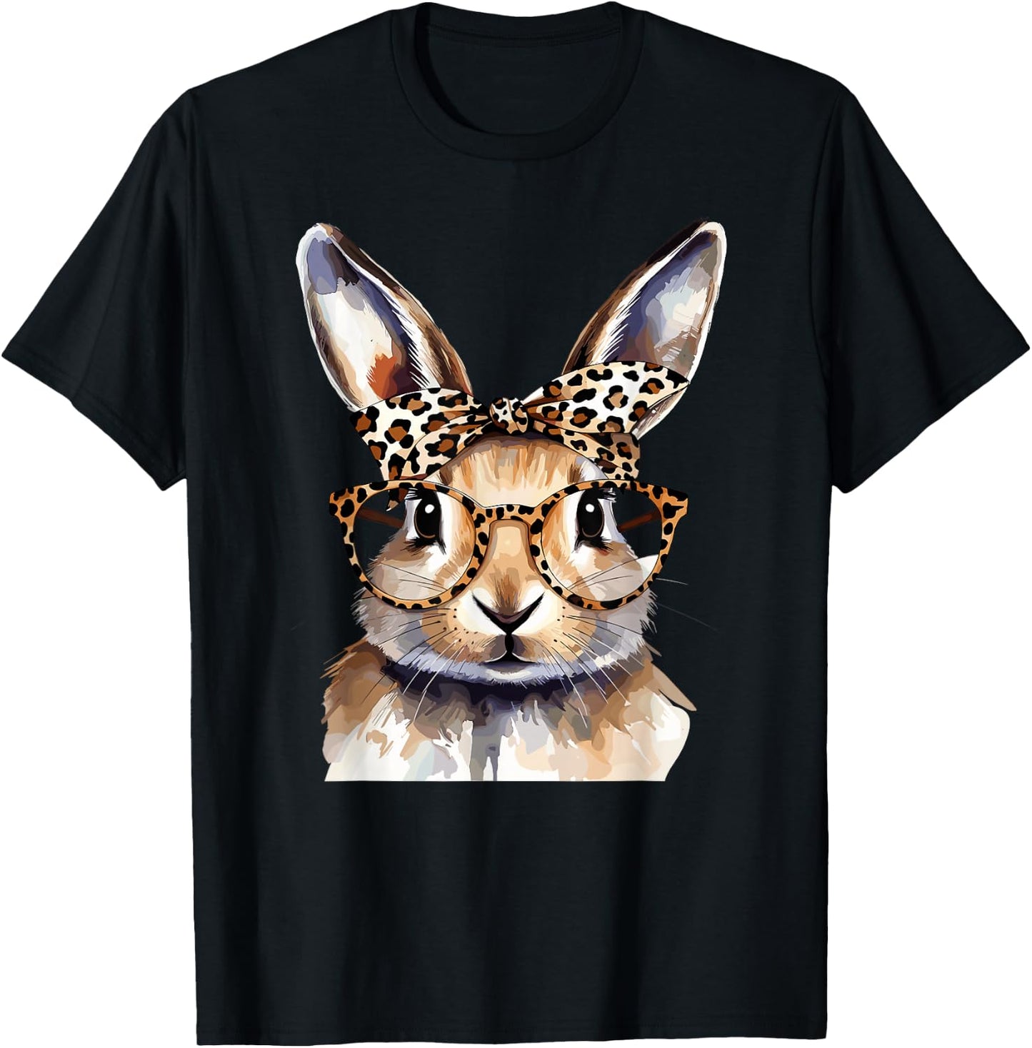 Süßer Hase mit Leoparden Brille Aquarell Kaninchen T-Shirt - T-Shirt | Black
