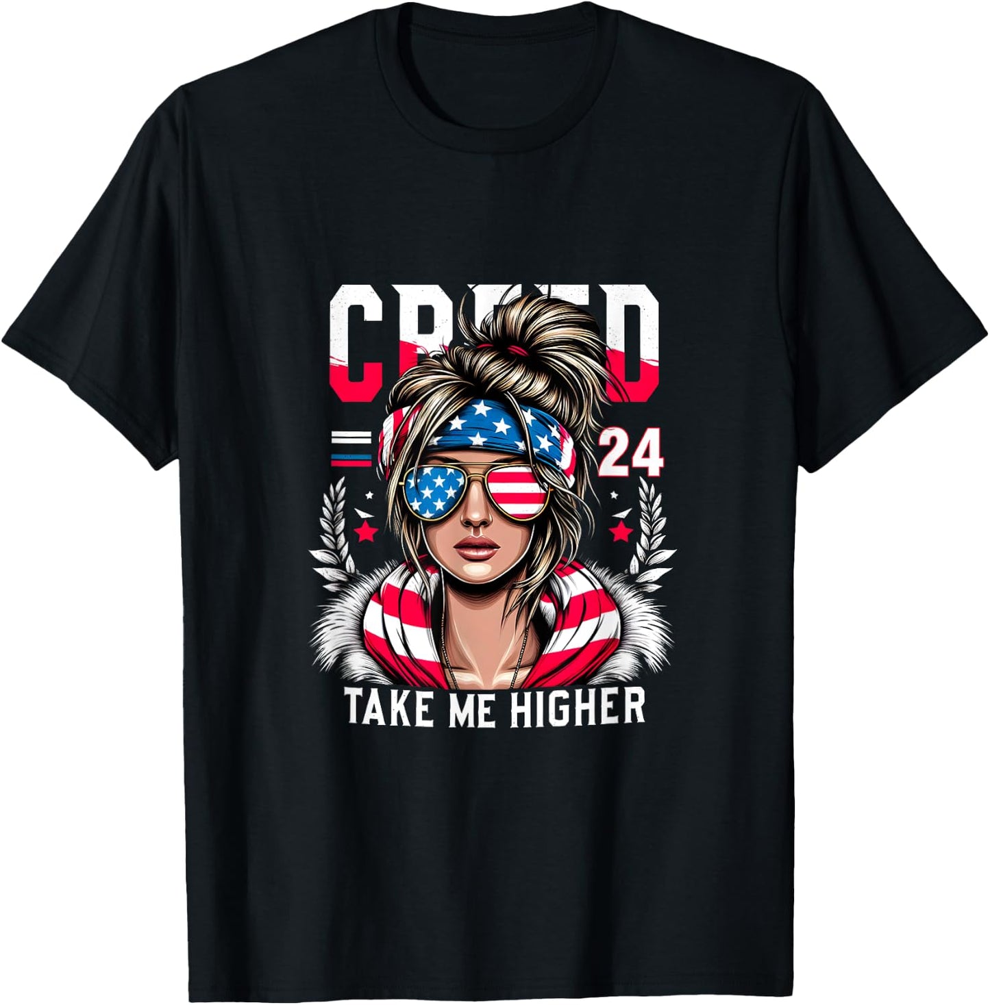 Creed '24 Take Me Higher Kamala Harris Election Messy Bun T-Shirt - T-Shirt | Black