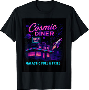 Cosmic Diner Retro Space Diner Galactic Fuel Fries Rocket T-Shirt - T-Shirt | Black