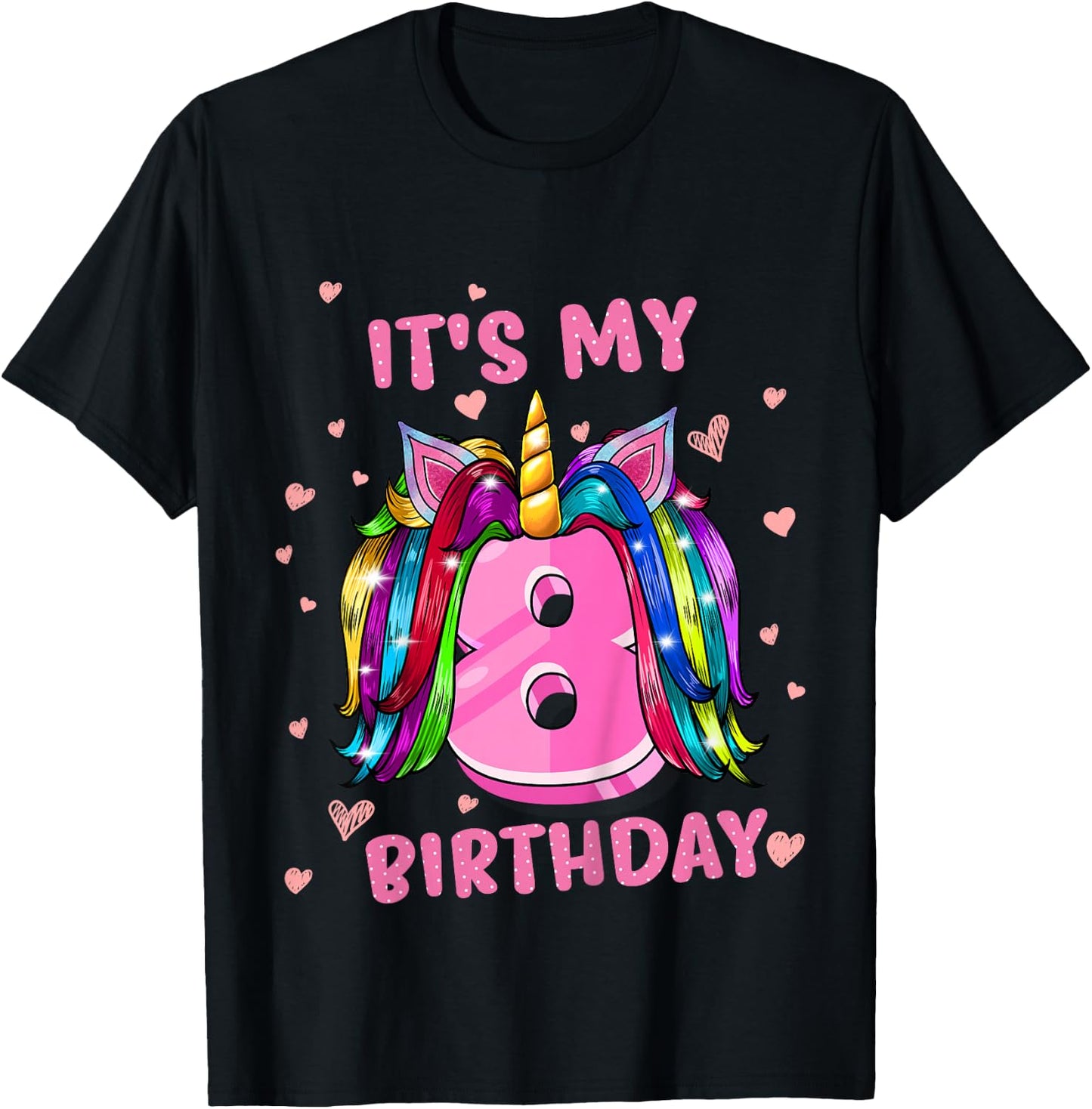 Kids Unicorn Hair It's My 8 Birthday T-Shirt - T-Shirt | Black