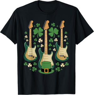 Musician St. Patrick's Day Shamrock Guitar Leprechaun Hat T-Shirt - T-Shirt | Black