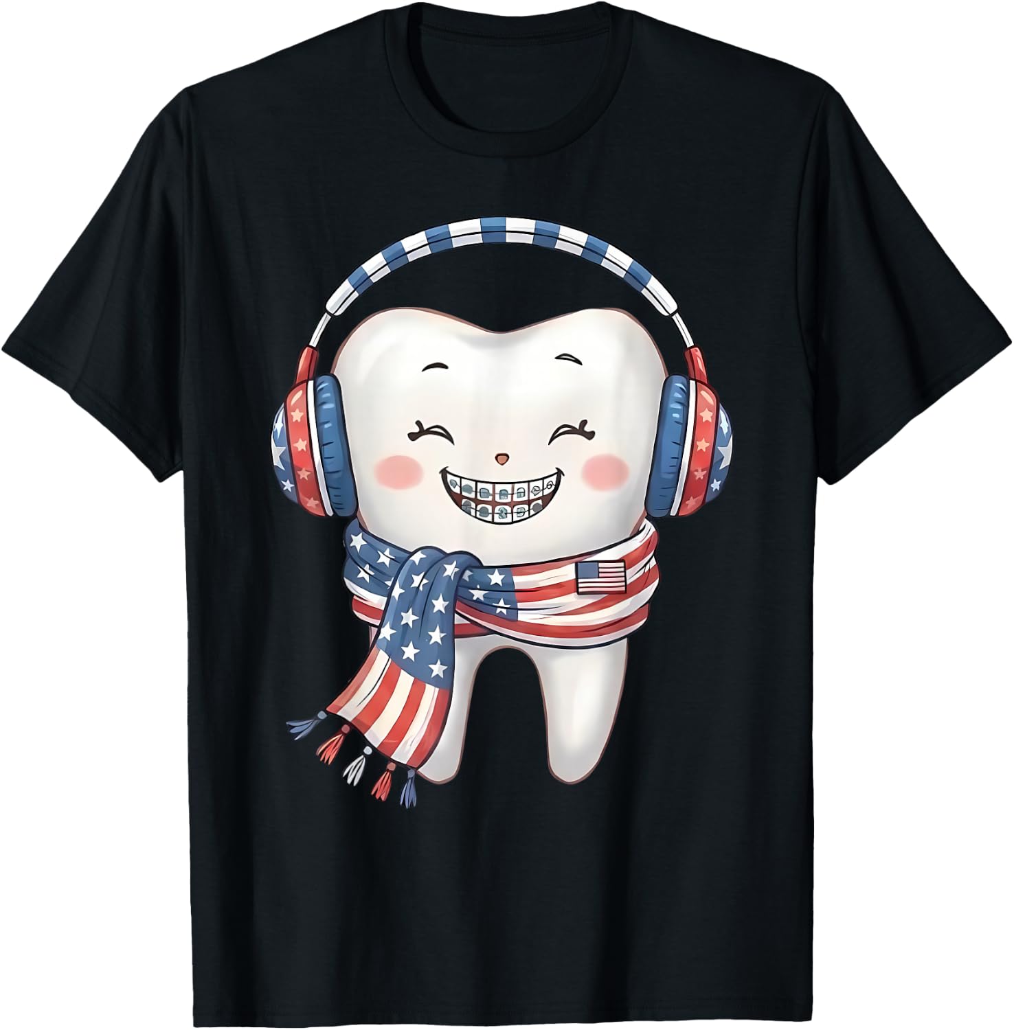 Patriotic USA Flag Molar Tooth 4th July Braces Orthodontist T-Shirt - T-Shirt | Black