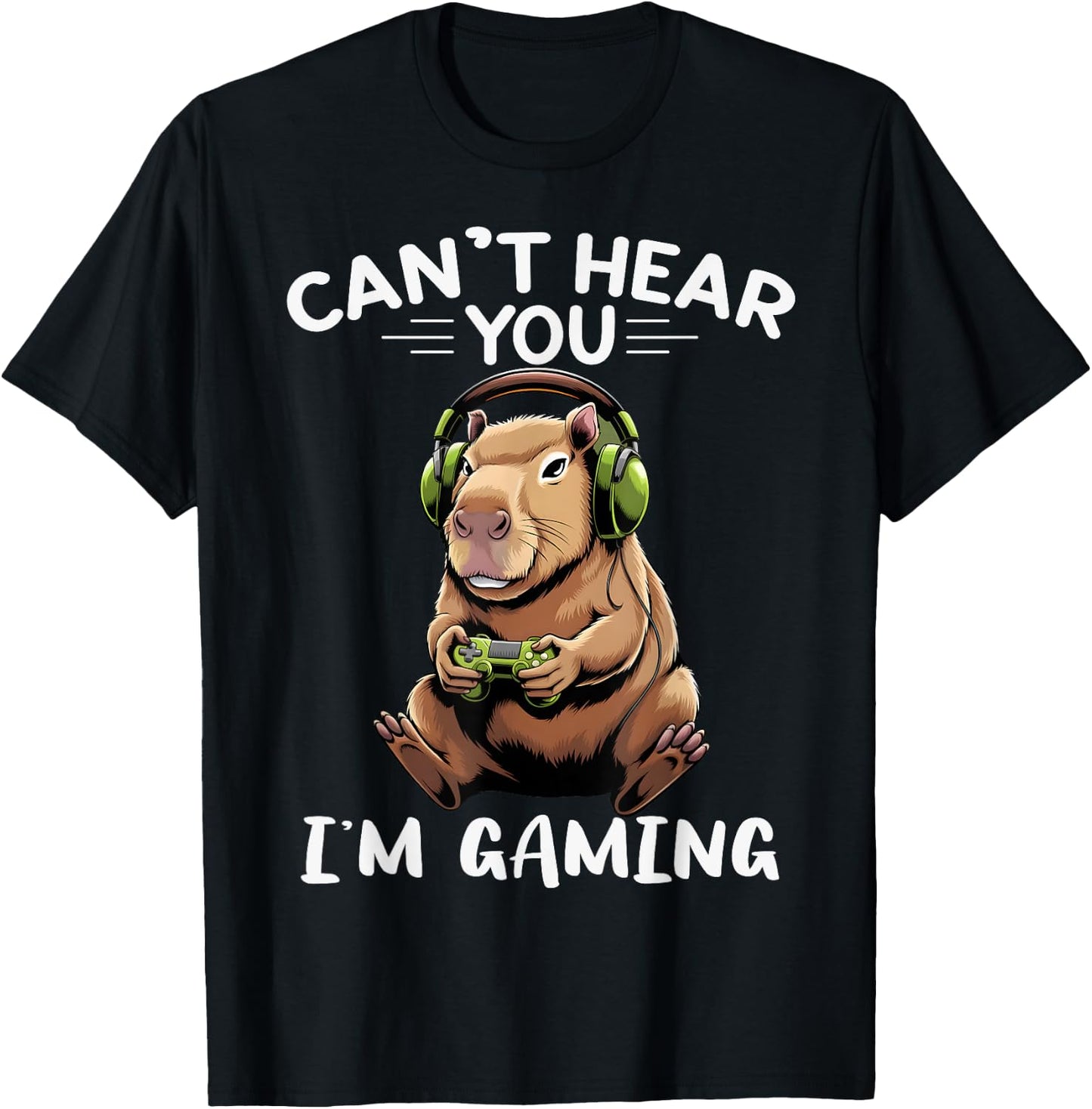 Can't Hear You I'm Gaming Boys Funny Graphic Capybara Gamer T-Shirt - T-Shirt | Black