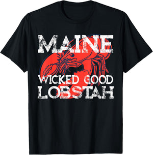 Maine Wicked Good Lobstah Funny Maine Lobster T-Shirt - T-Shirt | Black