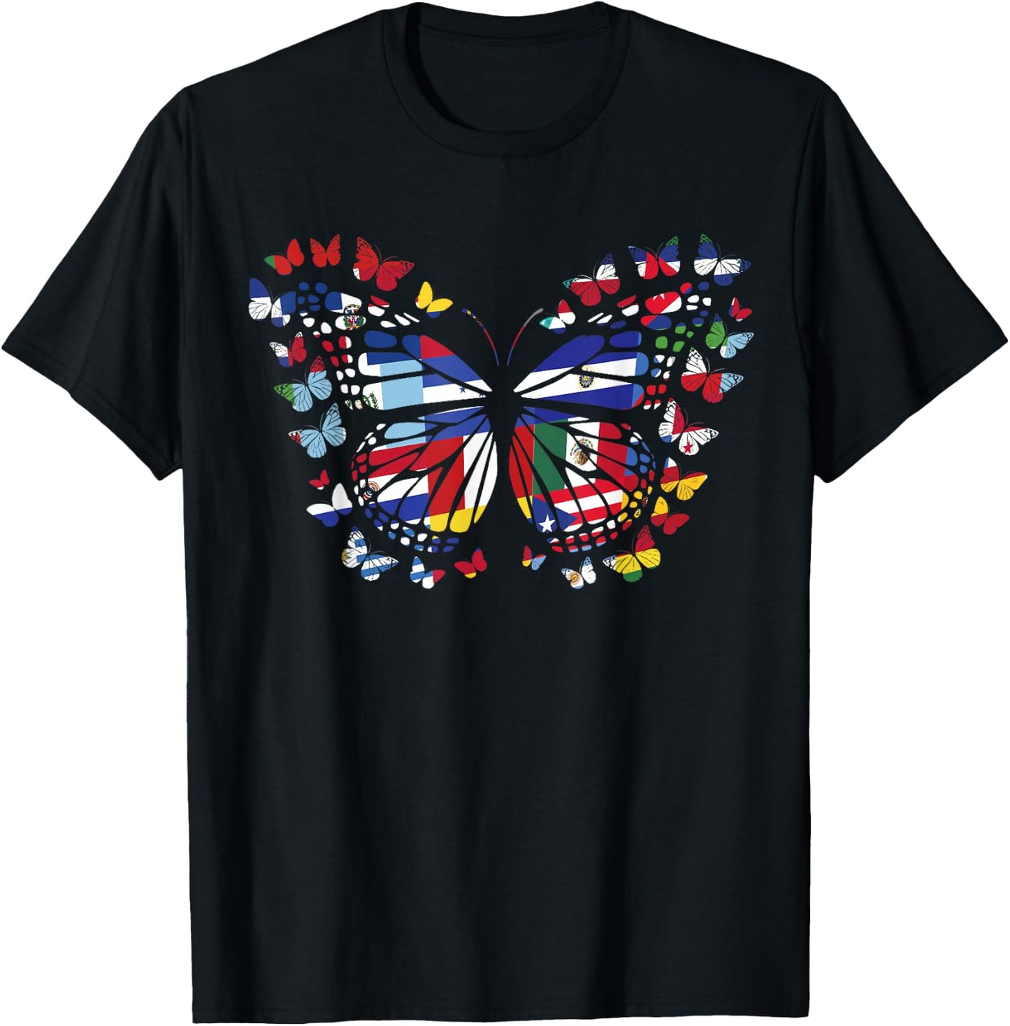 butterfly Hispanic Heritage Month Hispanic Flag T-Shirt - T-Shirt | Black