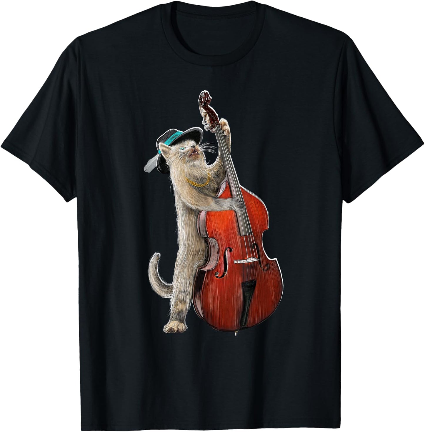 Bass Kitten Upright Double Guitarist Guitar Kitty Music Cat T-Shirt - T-Shirt | Black