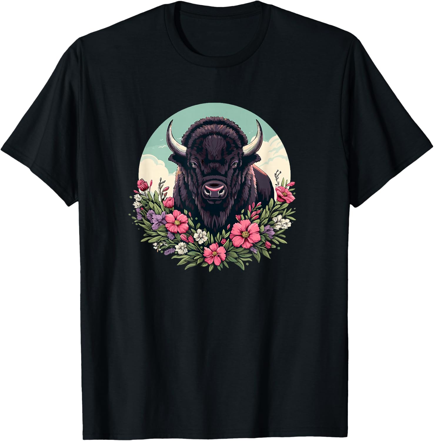 Girls Old West Retro Vintage Floral Buffalo Lover T-Shirt - T-Shirt | Black