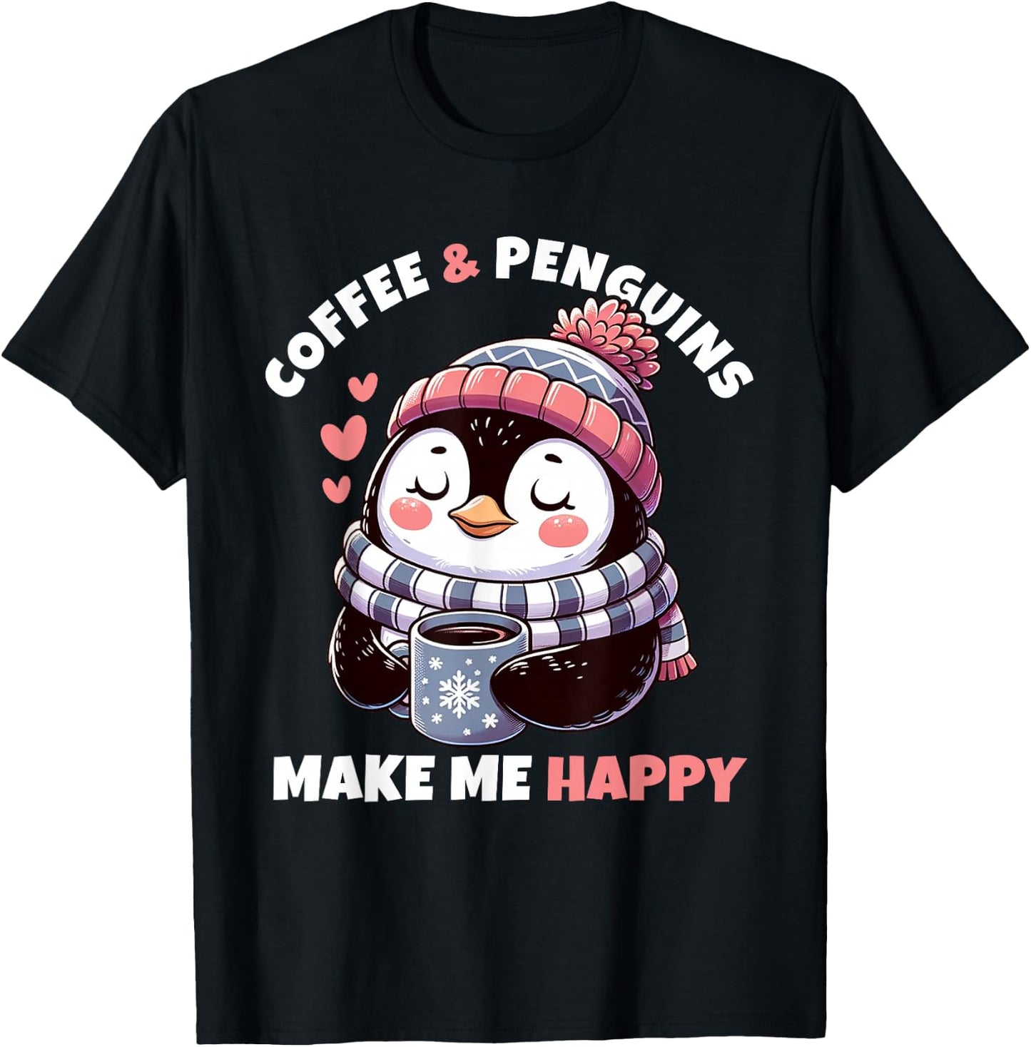 Coffee and Penguins Design T-Shirt - T-Shirt | Black