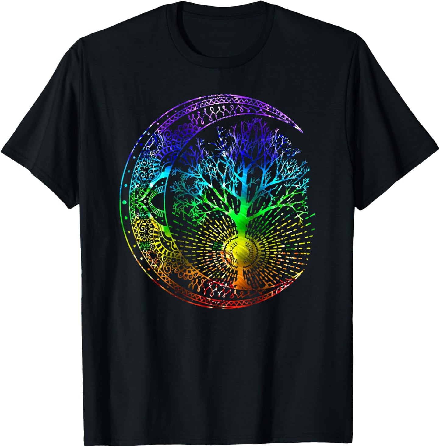 Mandala Moon Chakra Tree of Life T-Shirt - T-Shirt | Black