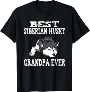 Distressed Best Siberian Husky Grandpa Funny T-Shirt - T-Shirt | Black