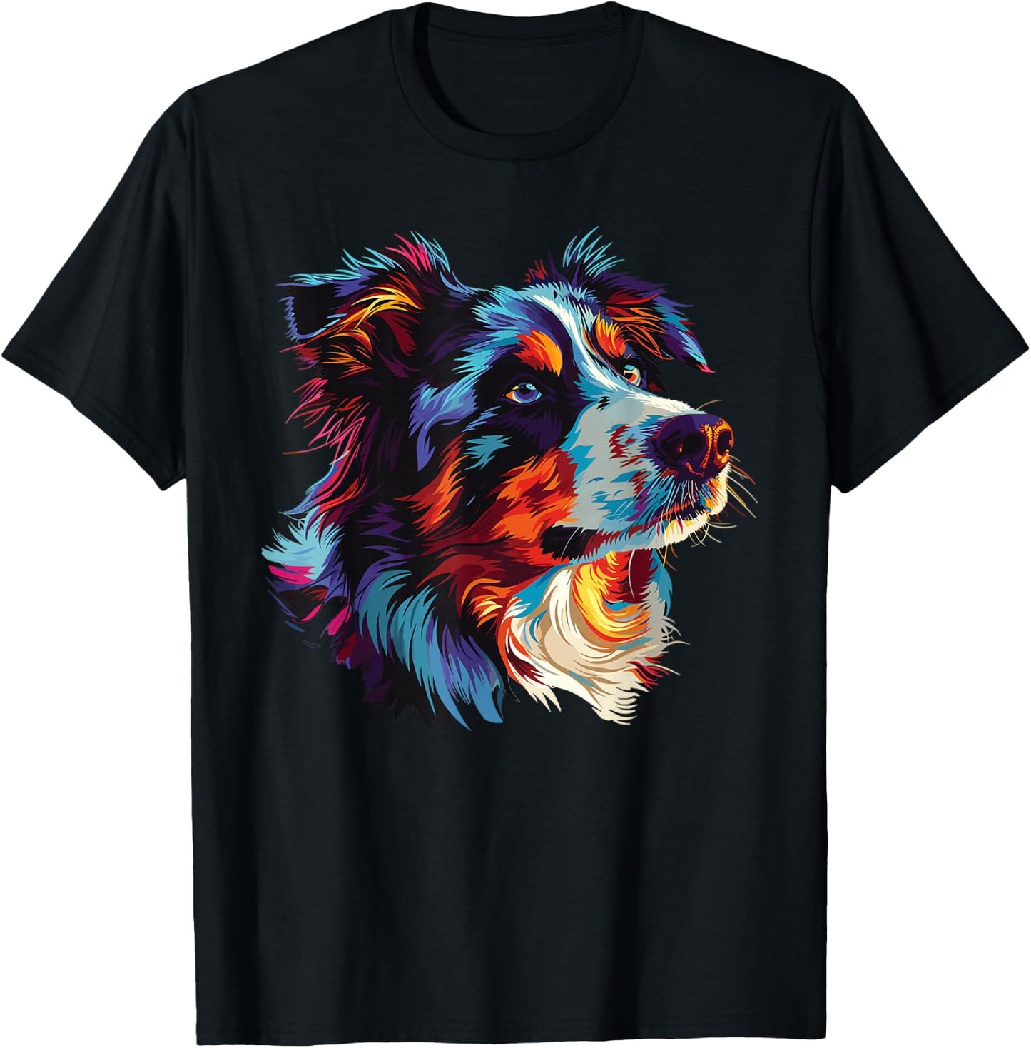 Watercolour Colourful Australian Shepherd Aussie , black T-Shirt - T-Shirt | Black