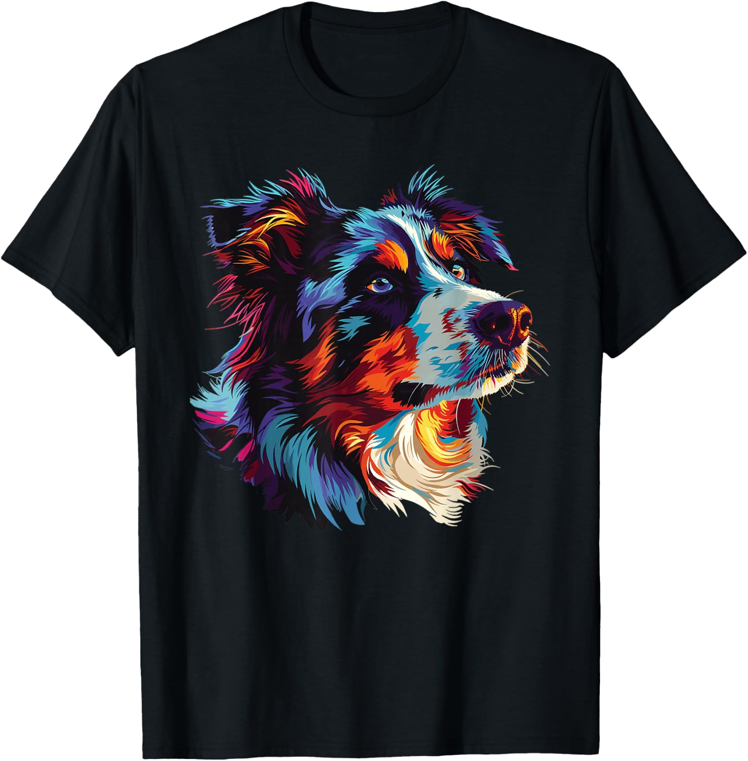 Watercolour Colourful Australian Shepherd Aussie , black T-Shirt - T-Shirt | Black