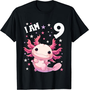9 Years old 9 birthday Axolotls Boy Girl Axolotl T-Shirt - T-Shirt | Black