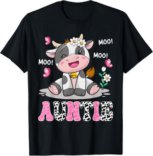 Auntie Cute Cow Moo Moo Farmer Birthday Family Matching T-Shirt - T-Shirt | Black